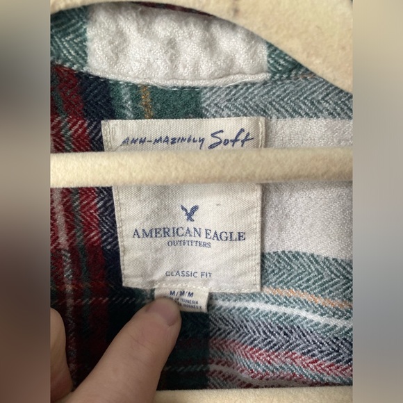 Casual American Eagle Super Soft Red/White/Green Plaid Flannel - Picture 5 of 9